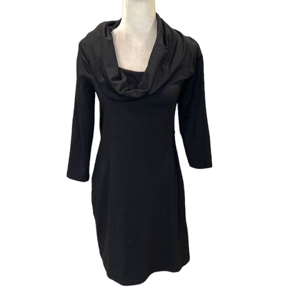 NEW Susana Monaco Black Draped Cowl Neck Knit Mini Dress - L - Picture 3 of 16